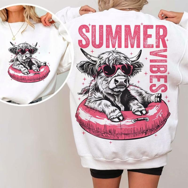 Summer Vibes Cow Shirt 2 Side, Retro Summer Shirt, Funny Beach Shirt, Cute Beach Tshirt, Trendy Womens Tee. Gift For Her...