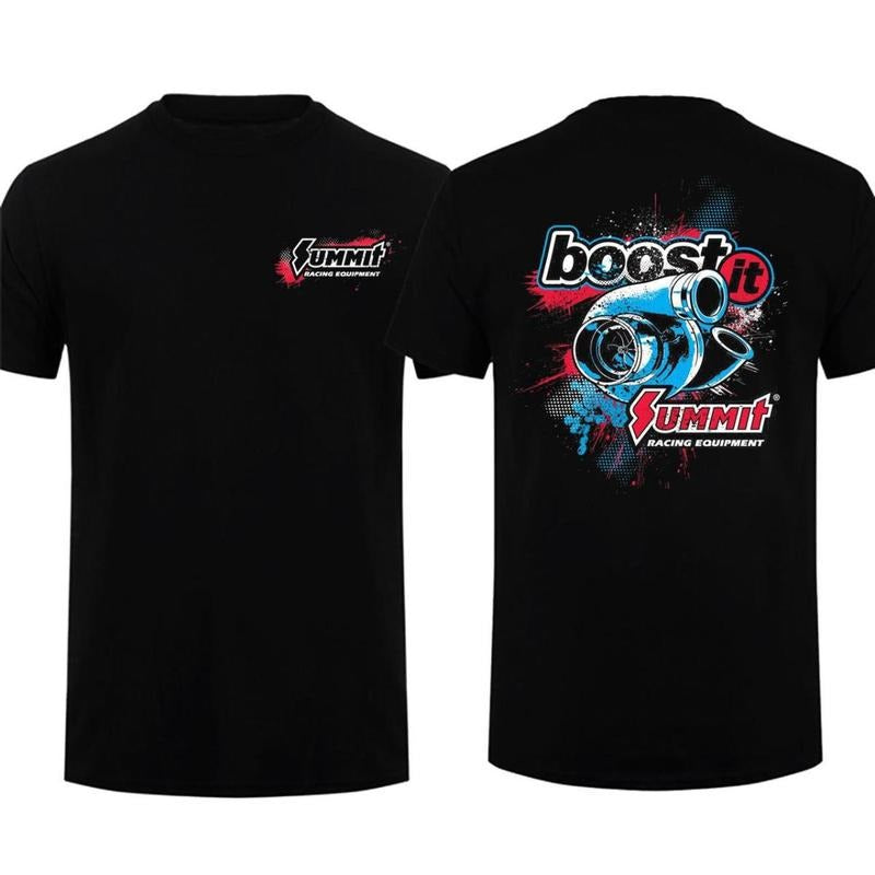 Summit Racing Boost It Turbo Tee Car Lover Shirt Racing Shirt Speed Style Performance Summer T-shirt Menswear Car Parts Graphic Design