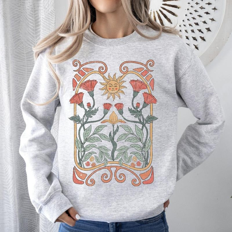Sun Art Deco Design, Celestial Art Nouveau, Colorful Sweatshirt T-Shirts, Hoodie | InkThreadWorks.com