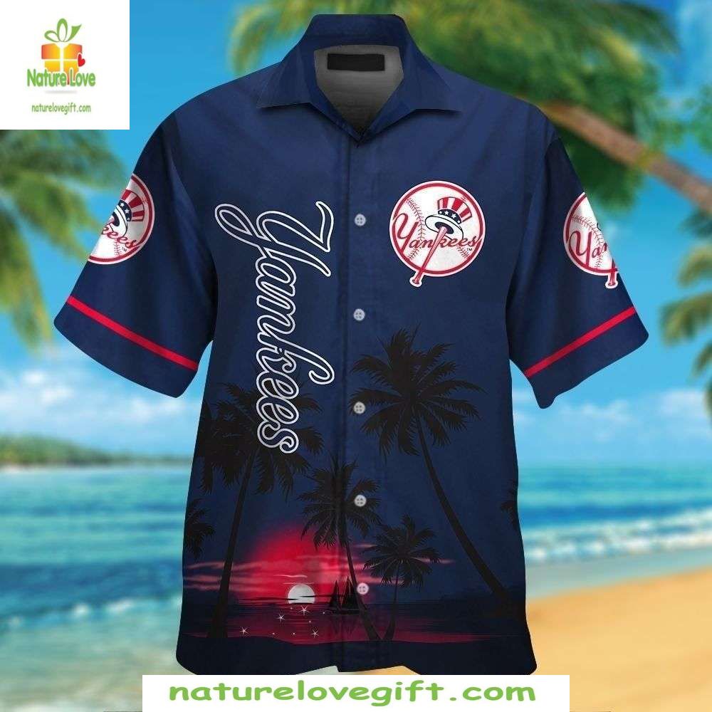 New York Yankees Hawaiian Shirt Sunset Palm Stylish Baseball Apparel