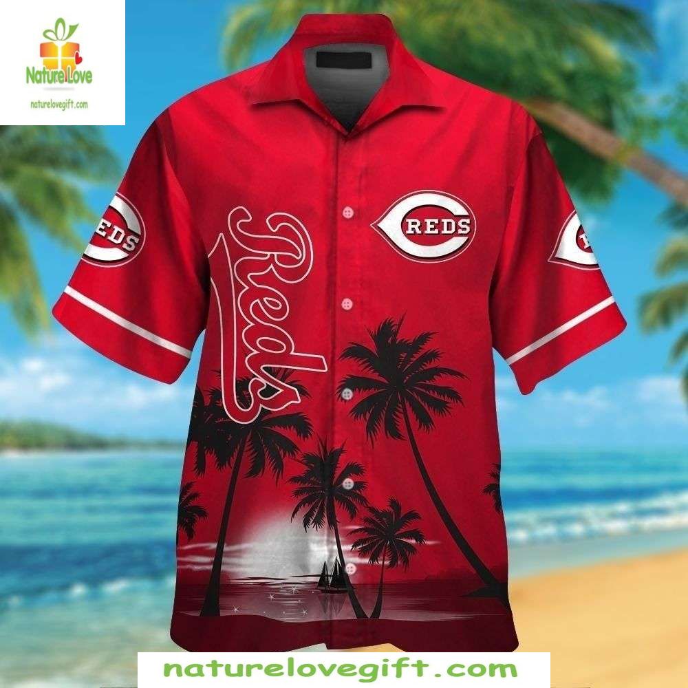 Cincinnati Reds Hawaiian Shirt Sunset Palm Silhouette MLB Baseball Apparel