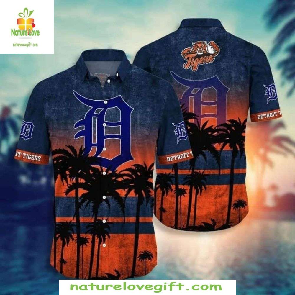 Detroit Tigers Hawaiian Shirt Sunset Palms MLB Baseball Tropical Shirt