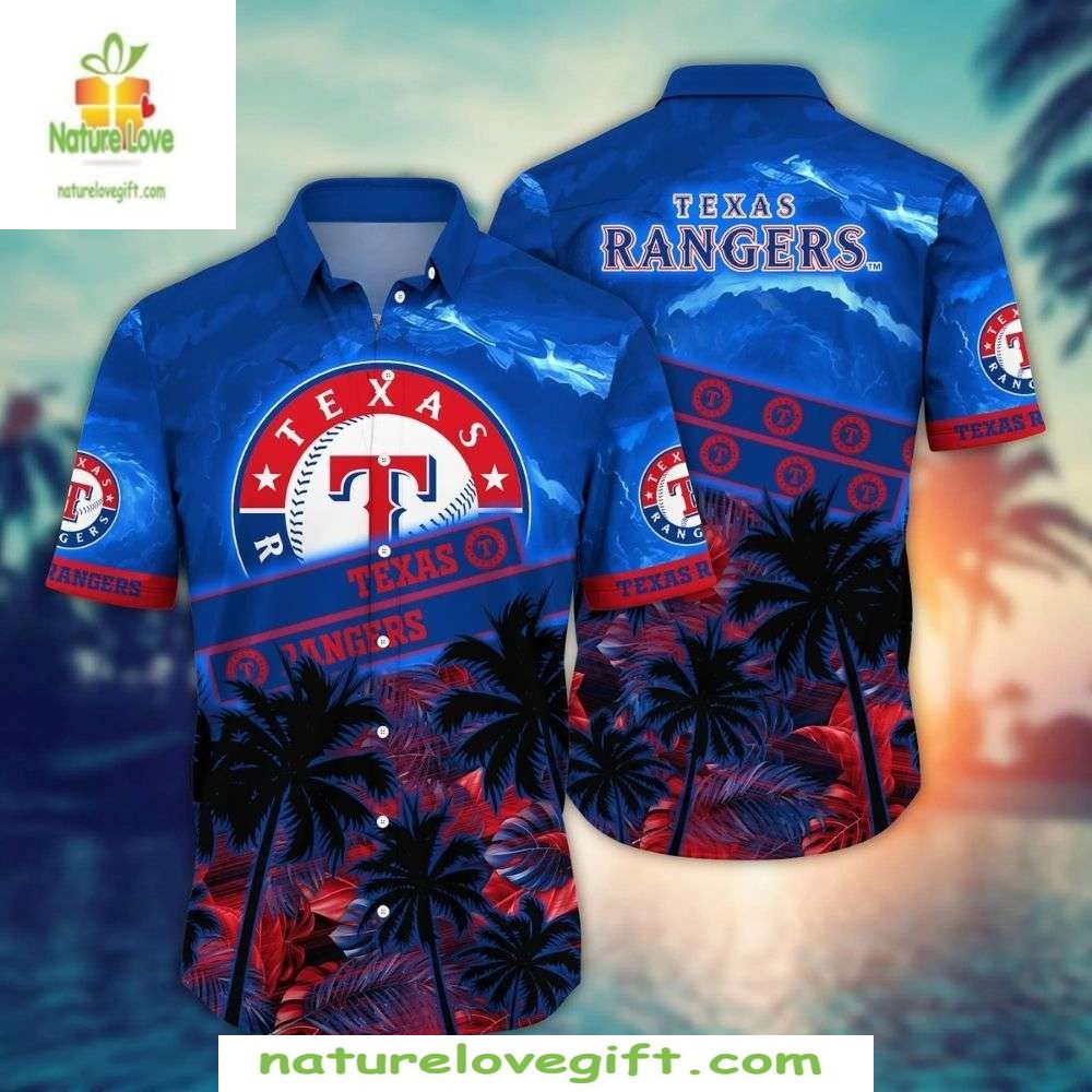 Texas Rangers Hawaiian Shirt Sunset Palms Silhouettes MLB Baseball Apparel