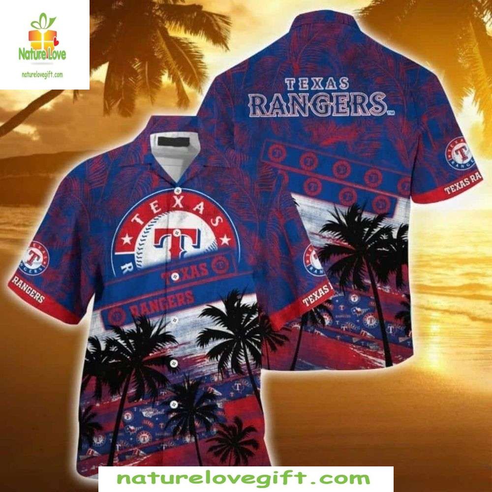 Texas Rangers Hawaiian Shirt Sunset Palms Aloha Shirt MLB Baseball Apparel