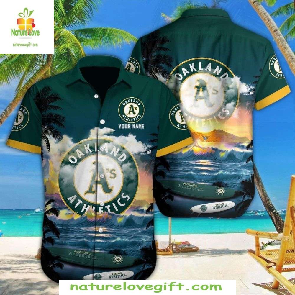 Oakland Athletics Hawaiian Shirt Sunset Surf Tropical Beach MLB Baseball Apparel