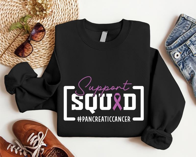 Support Squad Pancreatic Cancer Sweatshirt, Matching Cancer Fighters Sweater, Pancreatic Cancer Warrior, Purple Ribbon...