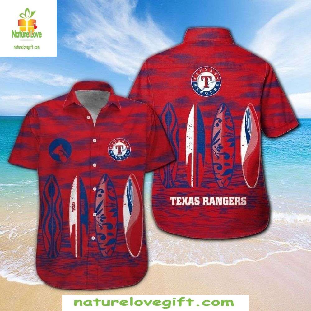 Texas Rangers Hawaiian Shirt Surfboards Waves Stylish Baseball Apparel