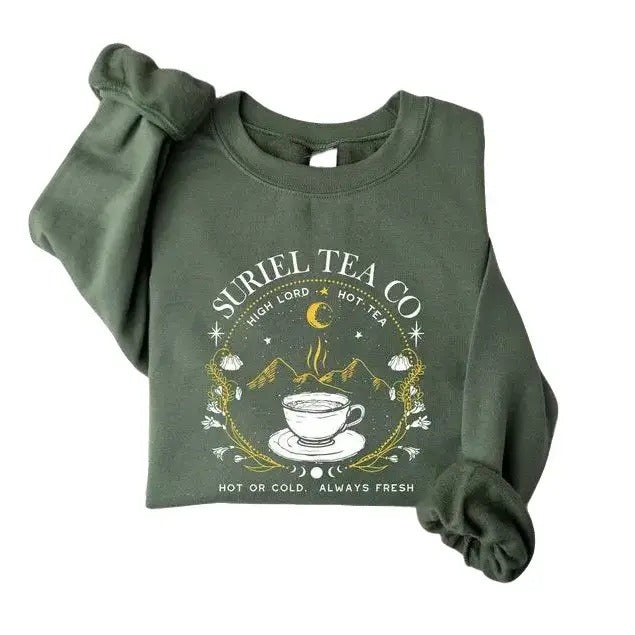 Suriel Tea Co Sweatshirt, Book Lover T-Shirt, Acotar Sweatshirt, A Court Of Thorns And Roses Tee, Sarah J Maas T-Shirt Crewneck Classic Cotton Fabric Menswear