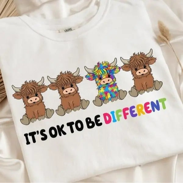 It's Ok To Be Different Graphic Unisex Crewneck Sweatshirt/T-Shirt, Different Cow T-Shirt, Unisex Style, 100% Cotton, Pullover Crewneck Sweatshirt