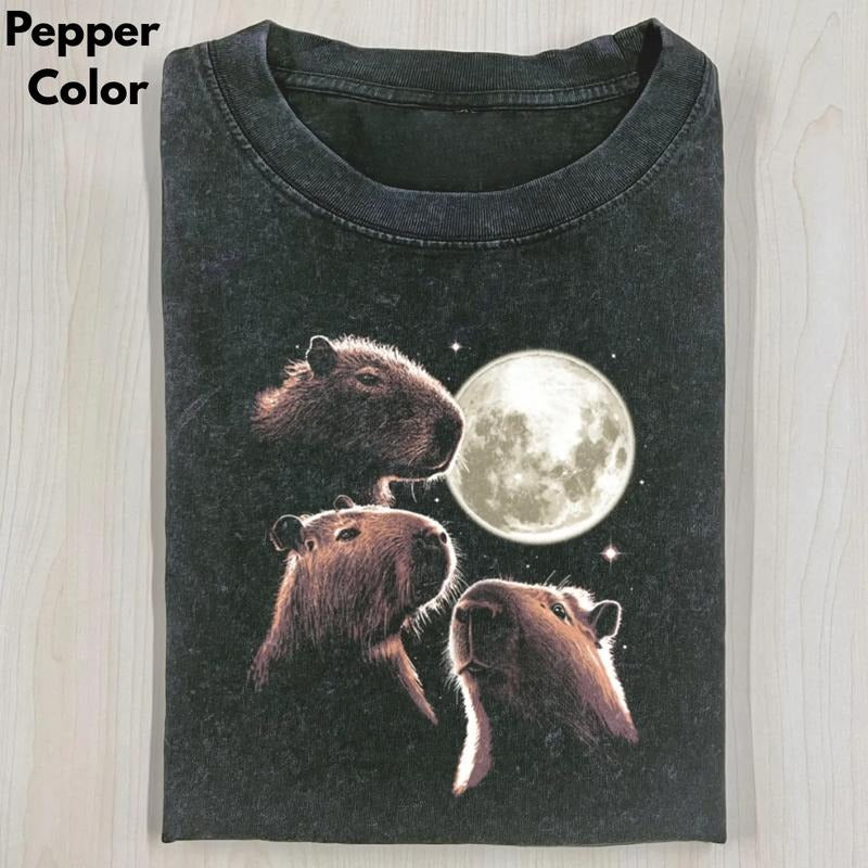THREE MOON CAPYBARAS GEEK T-SHIRT, CAPYBARAS Shirt, Animal Shirt, Unisex T-shirt, Graphic Tees Top Womenwear