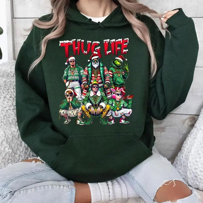 THUGLIFE Christmas Shirt, Christmas Movies Shirt, Xmas Graphic Tee Comfort Cotton Fabric Top, THUGLIFE Christmas Sweatshirt Green