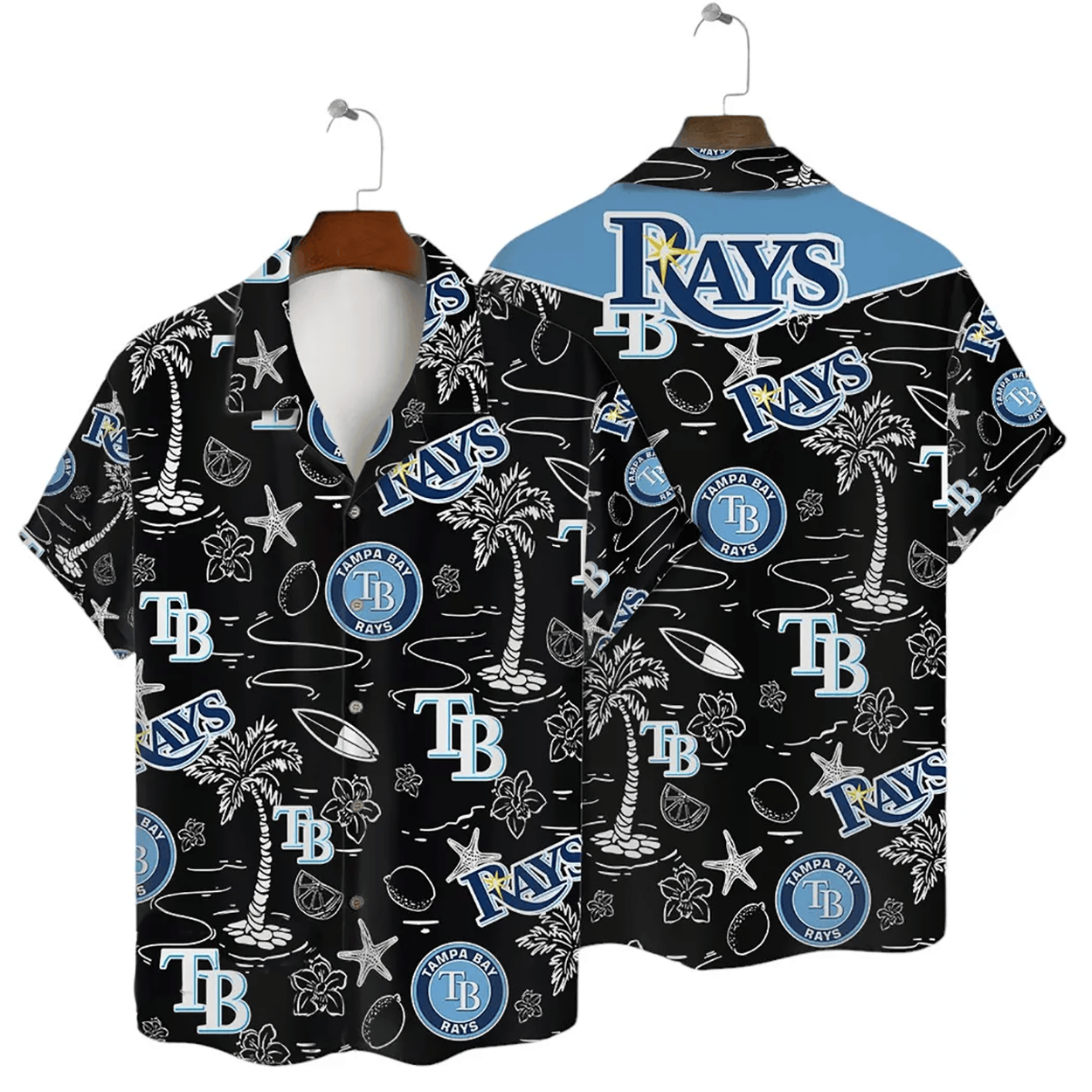 Tampa Bay Rays Tropical Palms MLB Black Hawaiian Shirt