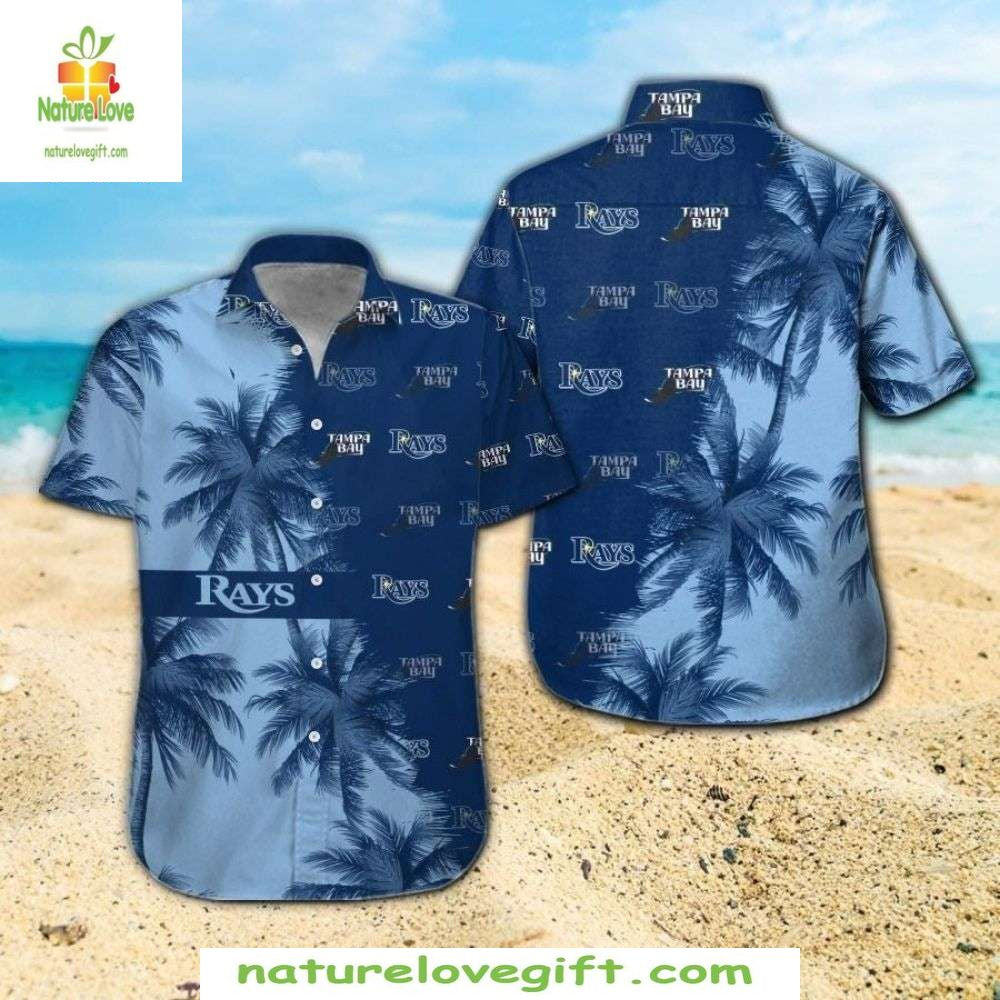 Tampa Bay Rays Hawaiian Shirt Tropical Palms Navy MLB Baseball Apparel