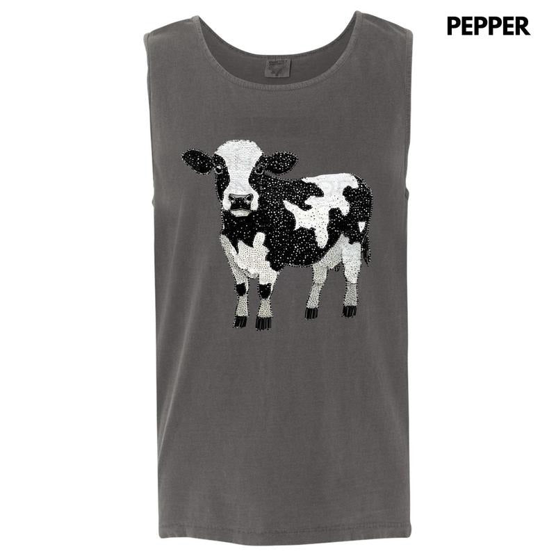 Tank Top - Cow Faux Rhinestone Comfort Colors Tank Top T-Shirts, Hoodie, Sweatshirt | InkThreadWorks.com