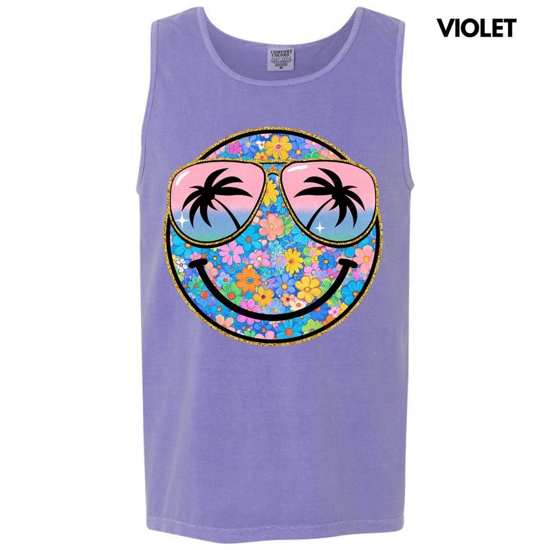 Tank Top - Keep It Cute Floral Happy Face Comfort Colors Tank Top 'NLB' T-Shirts, Hoodie, Sweatshirt | InkThreadWorks.com