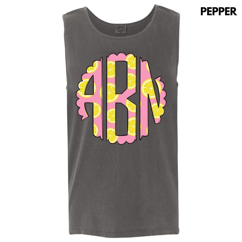 Tank Top - Pink Lemonade Monogram Comfort Colors Tank Top 'NLB' T-Shirts, Hoodie, Sweatshirt | InkThreadWorks.com