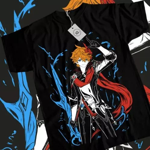 Tartaglia Genshin Impact T-shirt Anime Girl Kawaii Gift Black Shirt Tee All Size