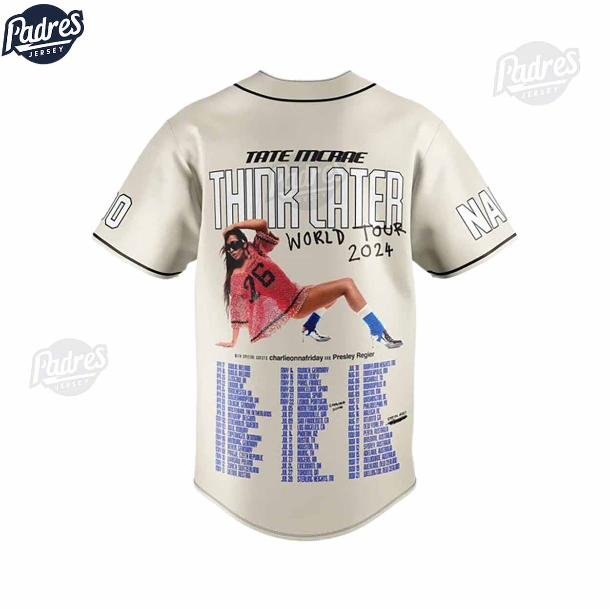 Tate McRae Think Later World Tour 2024 Baseball Jersey For Sale - Padres Jersey Oasis: Elevate Your Baseball Style Game