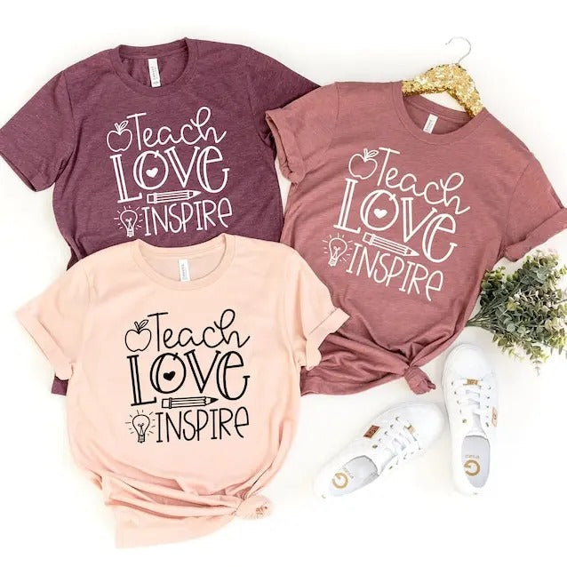 Teach Love Inspire Shirt, Teacher Gift, Teacher Shirt, Elementary School Teacher Shirt, Preschool Teacher, Teaching is a...