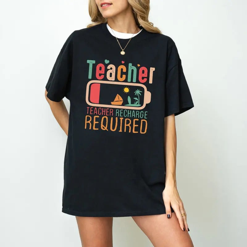 Teacher Summer Recharge Required Shirt, Funny Teacher Summer Shirt, Gift for Teacher, Teacher Vacation Shirt, Summer...