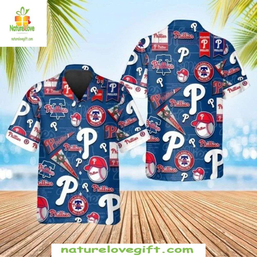 Philadelphia Phillies Hawaiian Shirt Team Spirit Blue MLB Baseball Apparel