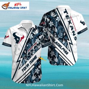 Texans Hawaiian Shirt Floral White Blue Lightning Design