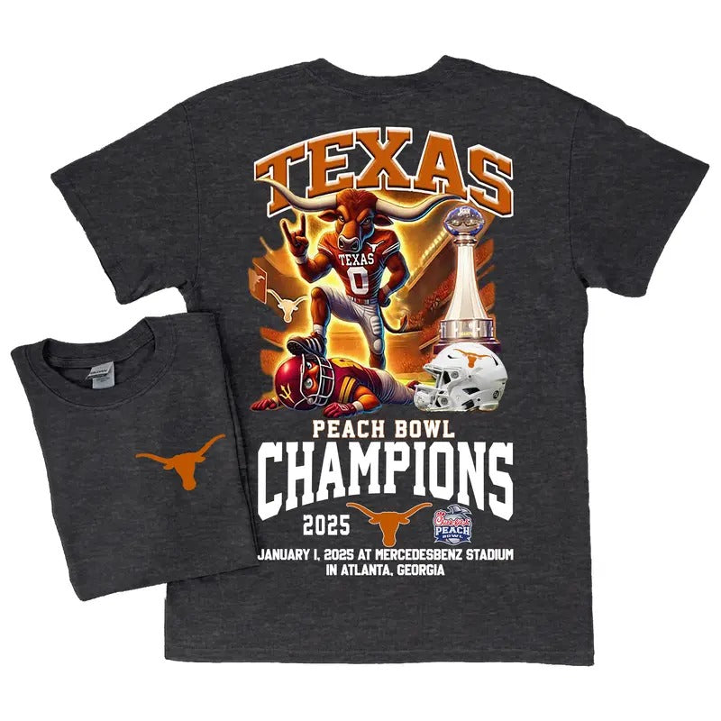 Texas Longhorns Peach Bowl Champs 2025 Mascot Shirt Classic Cotton Sweaters Womenswear Menswear football fan Comfortable Sweatshirt Hoodie Love Sport Stylish Tops Soft