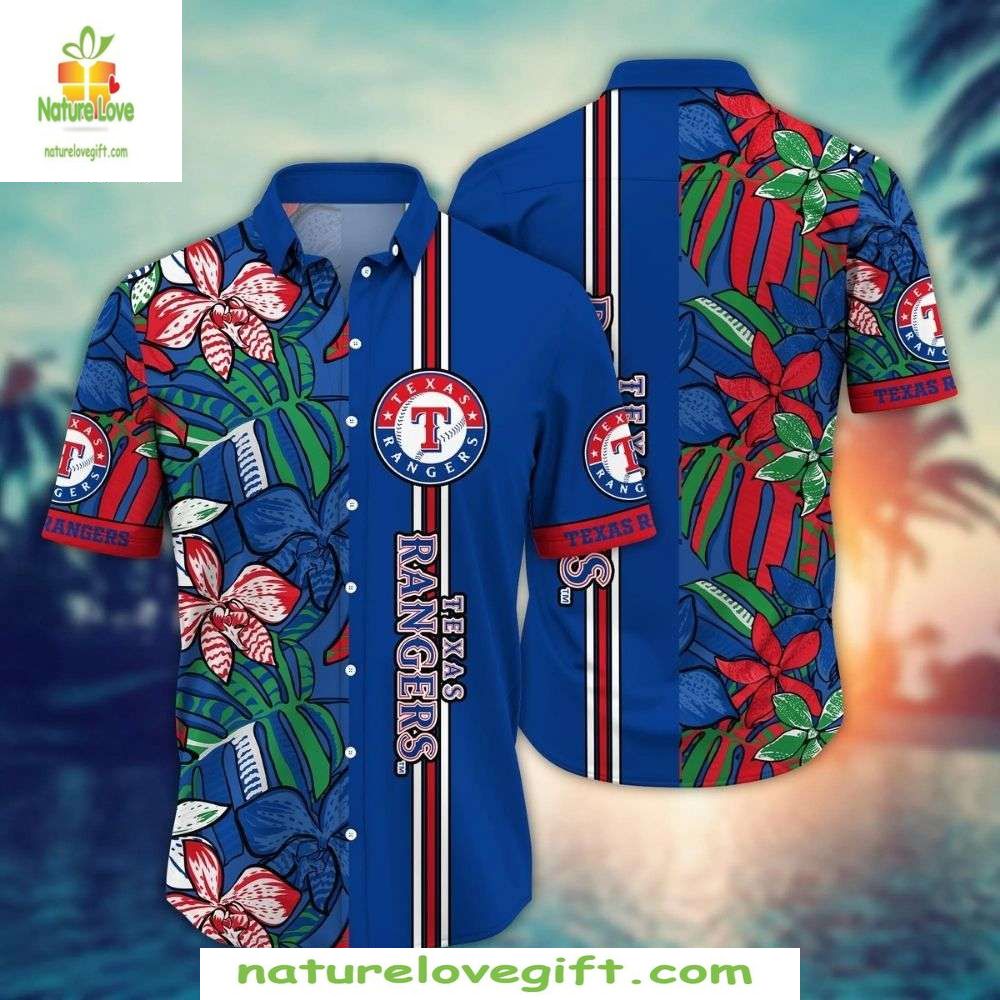 Texas Rangers Hawaiian Shirt Blue Stripe Stylish Baseball Apparel