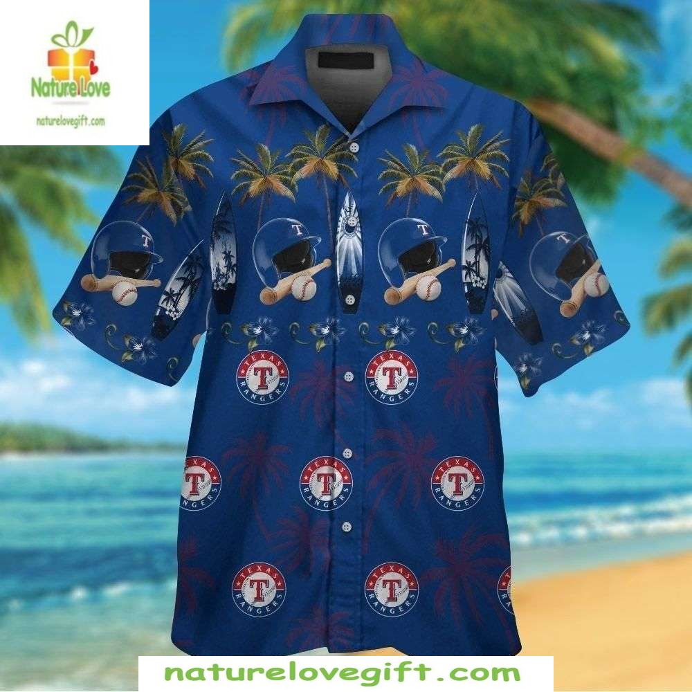 Texas Rangers Hawaiian Shirt MLB Baseball Nautical Palm Apparel