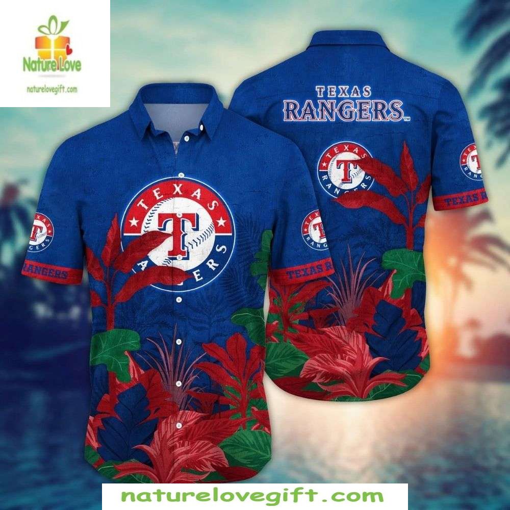 Texas Rangers Hawaiian Shirt Custom Tropical Foliage Baseball Apparel