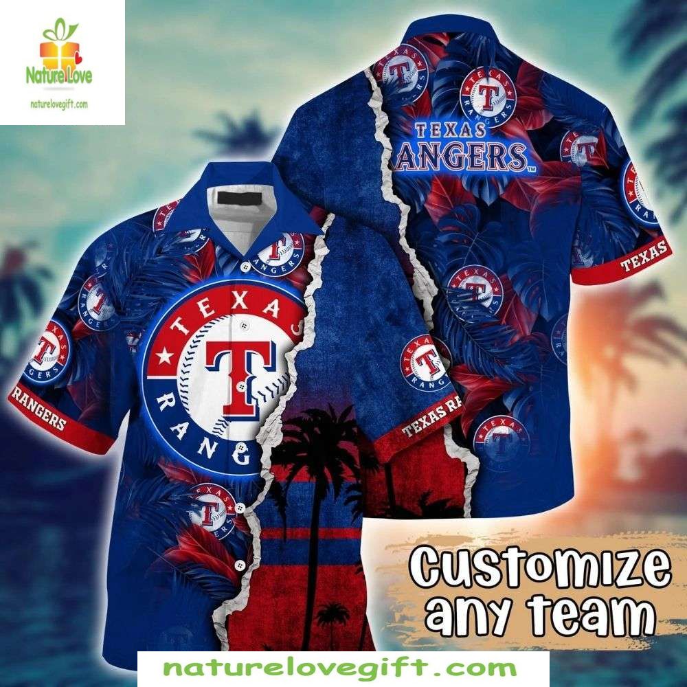 Texas Rangers Hawaiian Shirt Tropical Sunset Custom MLB Baseball Apparel