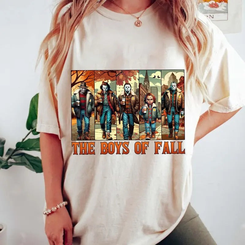 The Boys Of Fall Tshirt, Halloween Horror Friends, Movie Neon Tee, Scary Halloween Movie Shirt, Unisex Short Sleeve Tee Shirt, Casual Clothing