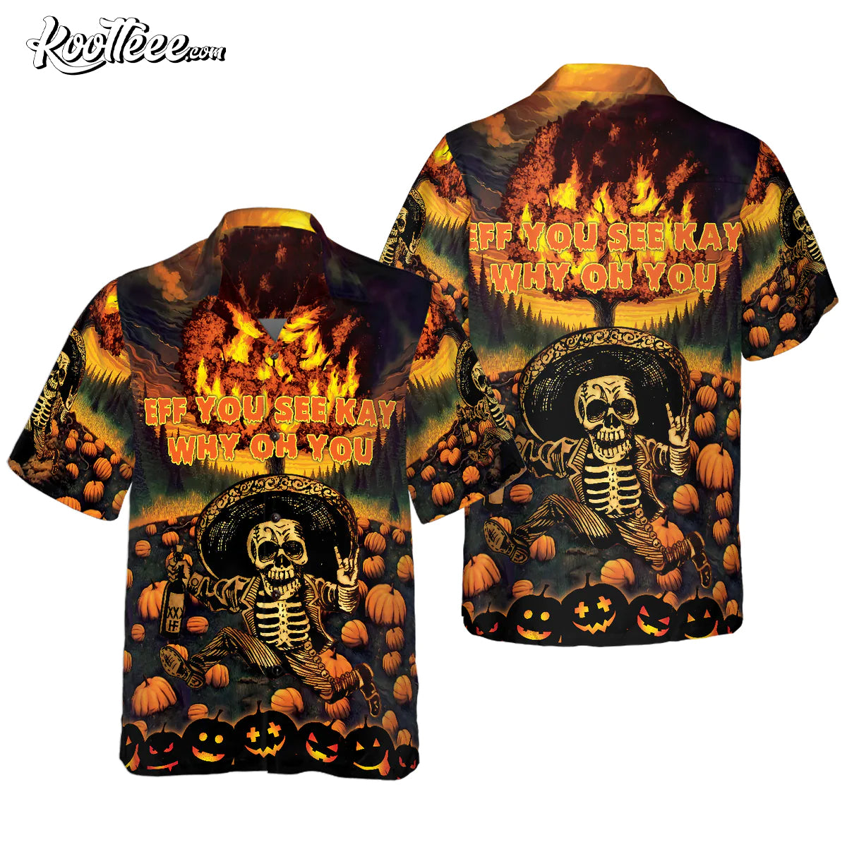 The Burning Pumpkin Sky Skeleton Halloween Hawaiian Shirt
