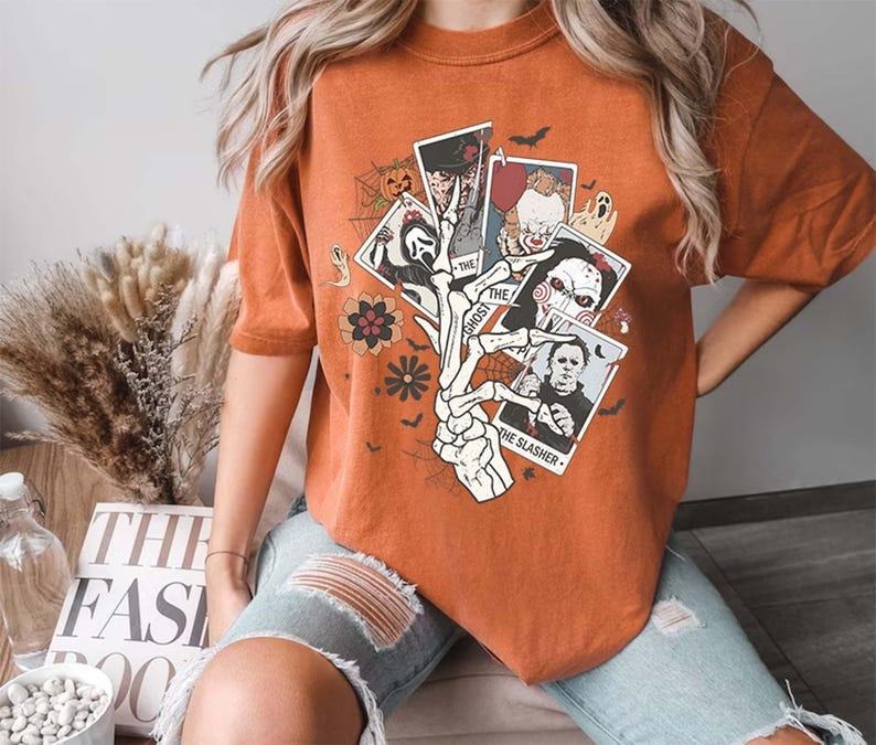 The Ghost, Haunted Shirt, The Slasher, Horror Movie Tarot Card T-Shirts, Trick or Treat Sweatshirt, Horror Costume Spooky Hoodie, Gift For Halloween