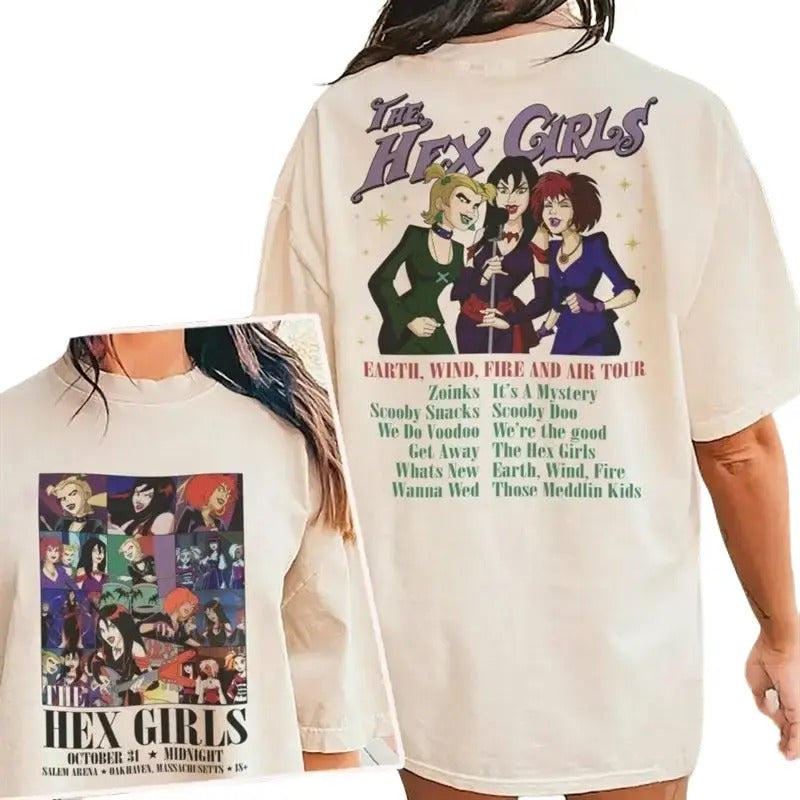 The Hex Girls Rock Band Music 2 Sides Tshirt, 2023 Tour Shirt, Rock Band Music, Spooky Season Shirt, Bat Lovers Gift, Unisex Short Sleeve Tee