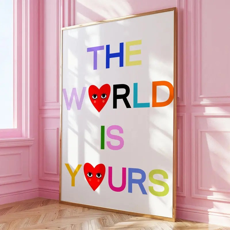 The World Is Yours Colorful Poster Print, INSTANT DIGITAL DOWNLOAD, Retro Fashion, Trendy Aesthetic Art, Dorm Bedroom Painting, Gallery Wall