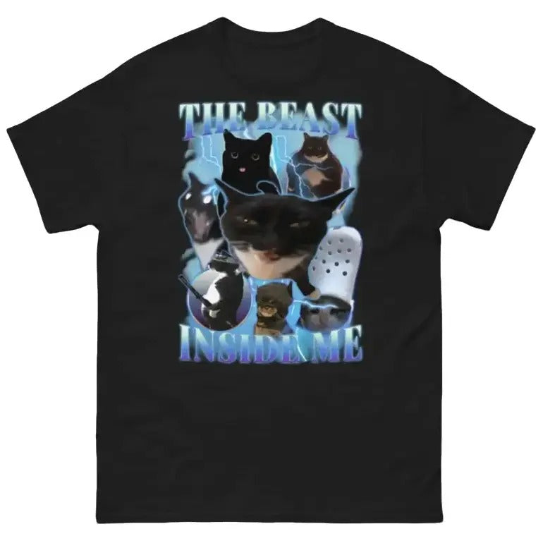 The beast inside me 90s Vintage Funny Cat meme Tee Shirt Classic Cotton Unisex Top Hoodie, Sweatshirt | InkThreadWorks.com