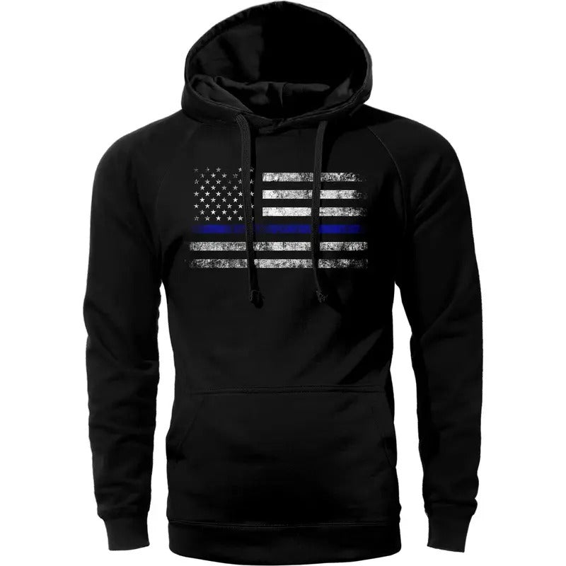 Thin Blue Line Flag Police Lives Hoodie Sweatshirt Cotton Fabric T-Shirts | InkThreadWorks.com