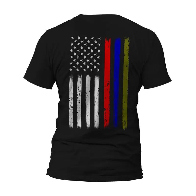Thin Red Blue Green Line Vertical Flag T-Shirt Hoodie, Sweatshirt | InkThreadWorks.com