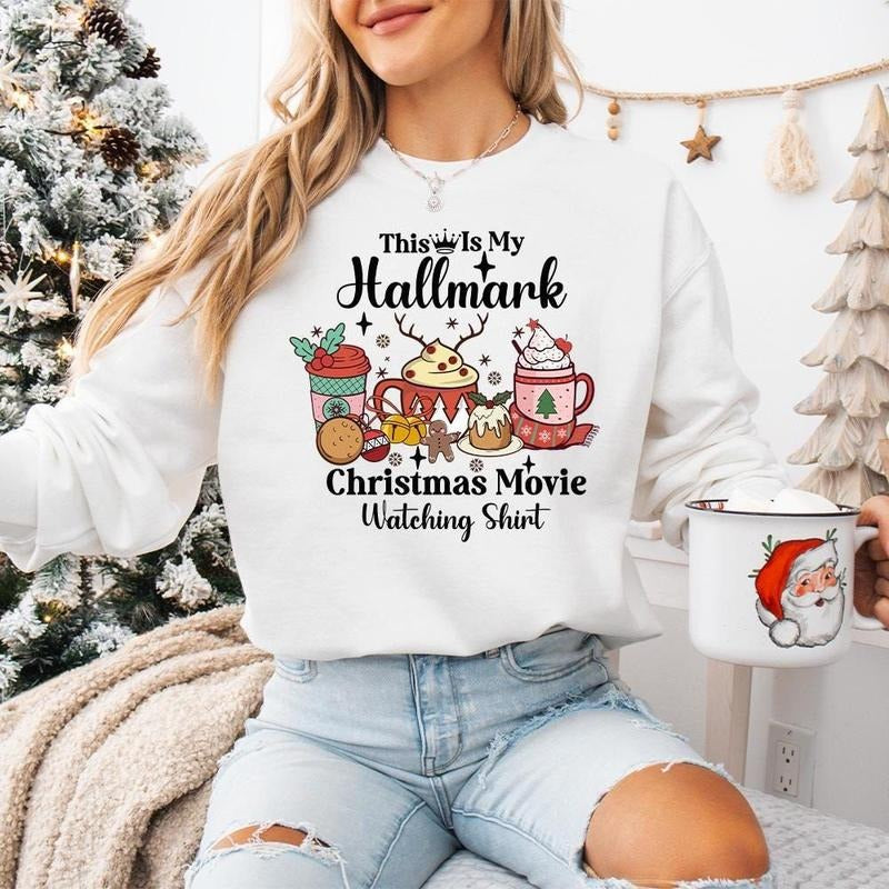 This Is My Christmas Movie Watching Shirt, Cozy Xmas Holiday Shirt, Cute Christmas Gift, Unisex Sweater Pullover Tee