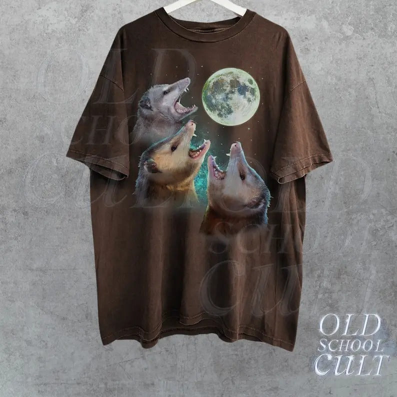 Three Possums Howling at Moon Vinatge Shirt, Retro Opossum Lover Tshirt, Funny Possum Tee, Distressed Cotton Unisex Tee,...