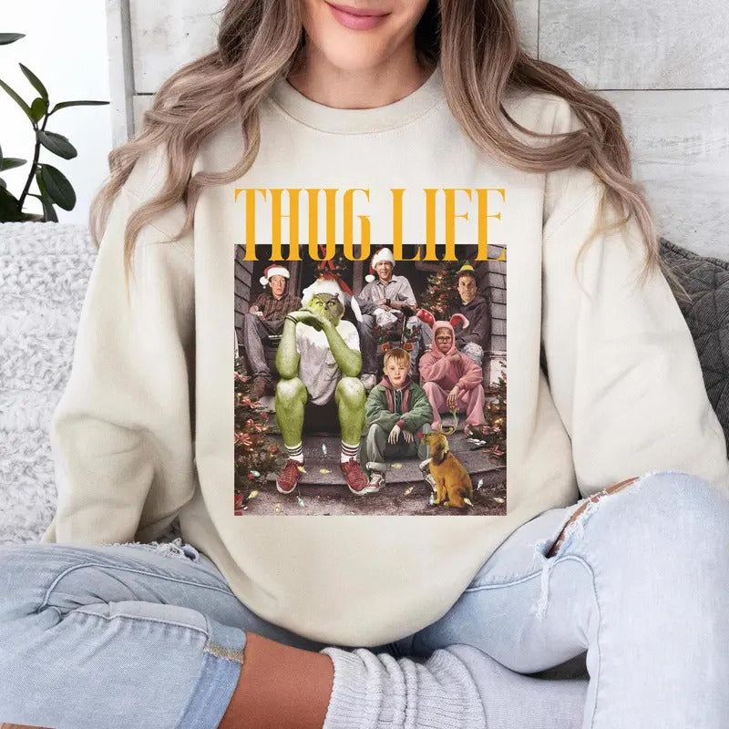 Thug Life Christmas Friends Sweatshirt, Movie Xmas Sweatshirt, Mean Green One Shirt, Funny Christmas Gifts, Unisex Long Sleeve Crewneck