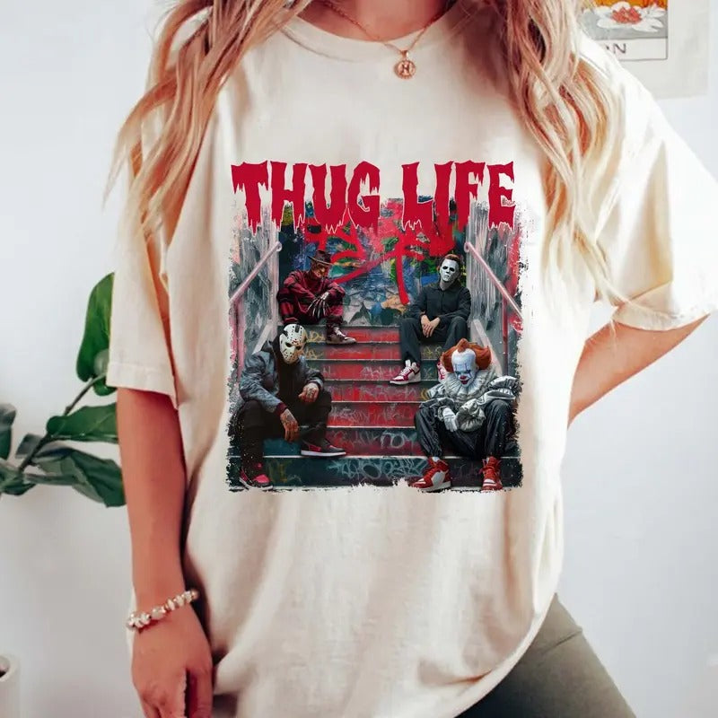 Thug Life H0rror Movie Tshirt, Movie Tee, Scary Halloween Shirt, H0rror Friend, Halloween Vibes, Retro Halloween, Unisex Short Sleeve Tee Shirt, Casual Clothing