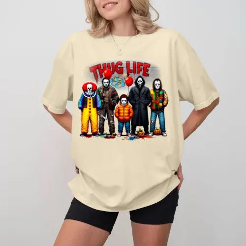 Thug Life Horror Movie T-Shirt, Halloween Gifts, Gift For Her, Gift For Him Fabric Top