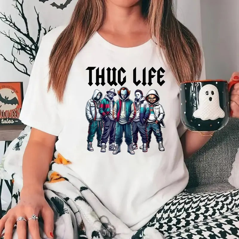 Thug Life Horror Shirt, Horror Characters Friends, Horror Tarot Card Shirt, Scary Halloween Movie, Unisex Short Sleeve Tee Shirt, Casual Clothing
