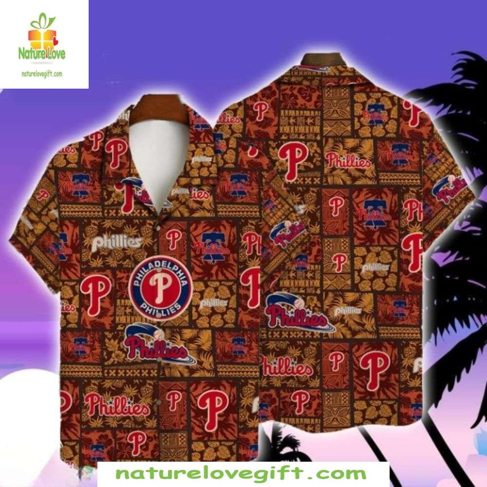 Phillies Hawaiian Shirt Tiki Lounge Exotic Pattern Baseball Apparel