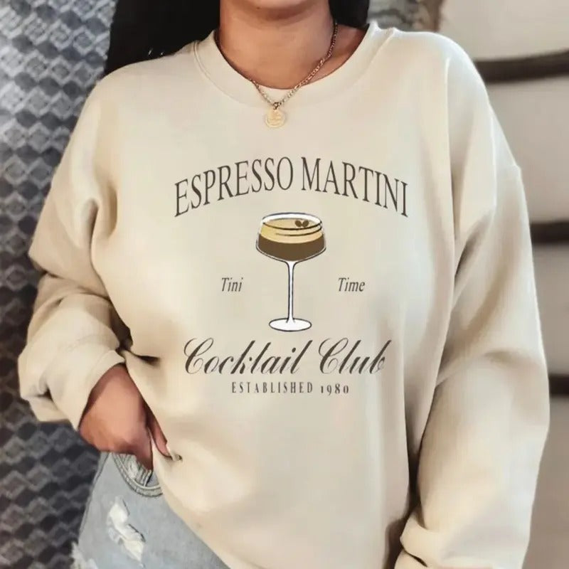 Tini Time Sweatshirt, Espresso Martini Sweatshirt, Retro Cocktail And Social Club Sweatshirt, Unisex Long Sleeve Crewneck...