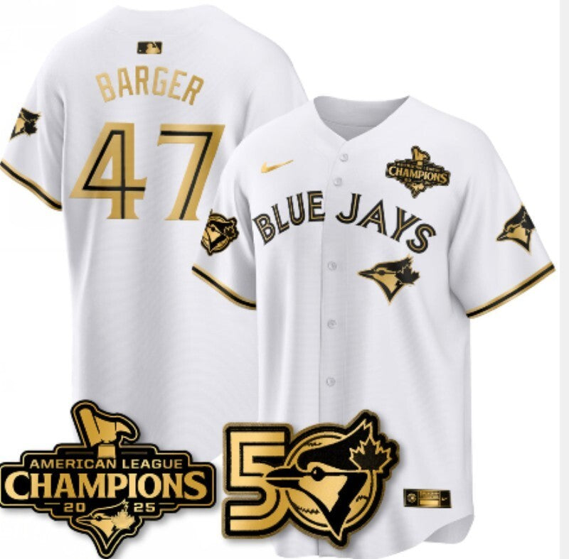 Toronto Blue Jays #47 Addison Barger Blue Jays Gold Text
