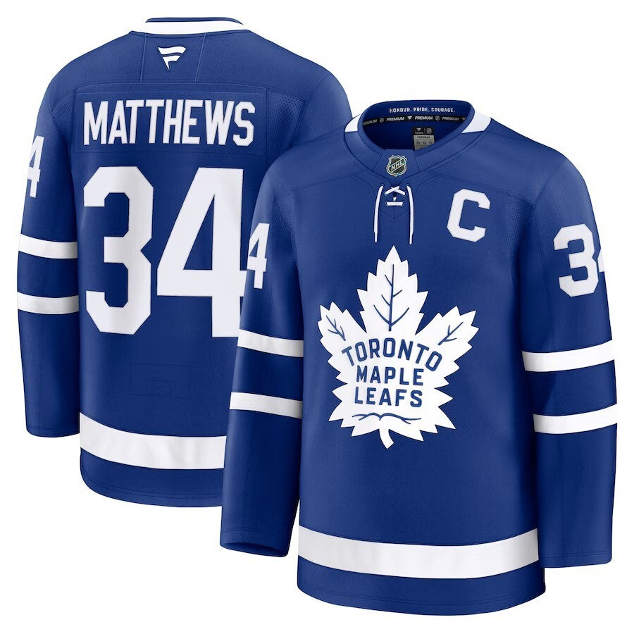 Toronto Maple Leafs #34 Auston Matthews Captain Patch Home Premium Jersey - Blue