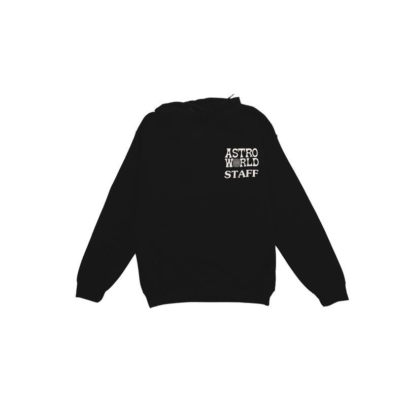 Travis Scott Astroworld Staff Hoodie Black 2018 (83665-117) Men's Size S-M T-Shirts, Sweatshirt | InkThreadWorks.com